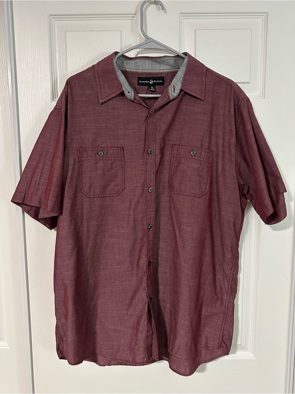 Beverly Hills Polo Club Men's Short-Sleeve Button-Down Shirt in Maroon